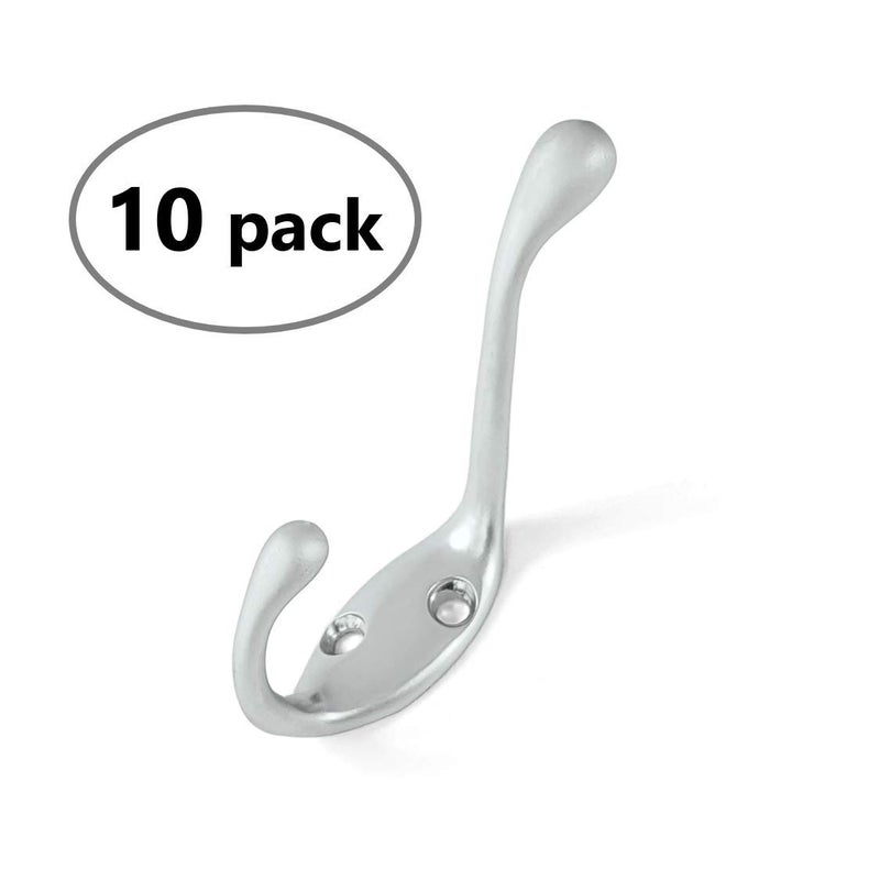 Ambipolar Heavy Duty Decorative Dual Coat Hook/Hat Hook - Wall Mounted (Two Types of Screws Included), Double Coat Hanger, 3-1/2", 10 Pack (Matte Nickel Chrome) - Image 2
